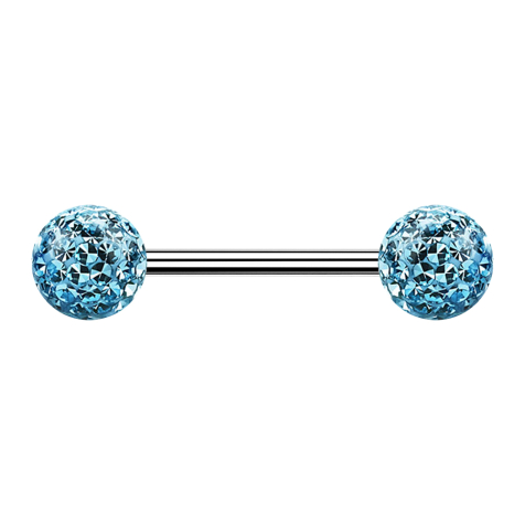Micro barbell silver with two balls aqua epoxy protective coating