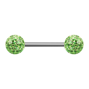 Micro barbell silver with two balls light green epoxy...