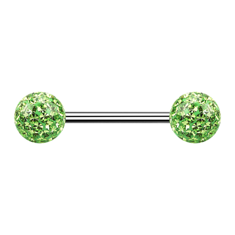 Micro barbell silver with two balls light green epoxy protective coating