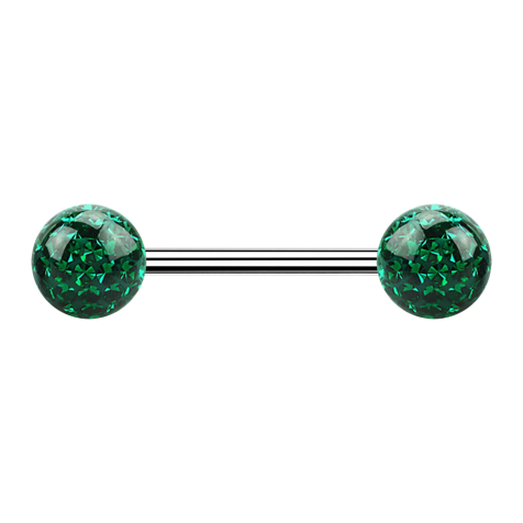Micro Barbell argent avec deux boules vertes couche protectrice dépoxy