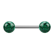 Micro barbell silver with two balls green epoxy...