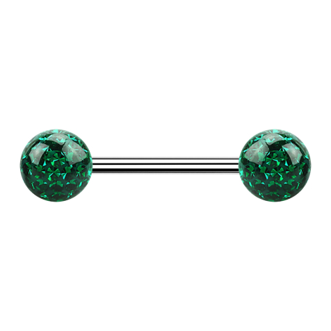 Micro barbell silver with two balls green epoxy protective coating