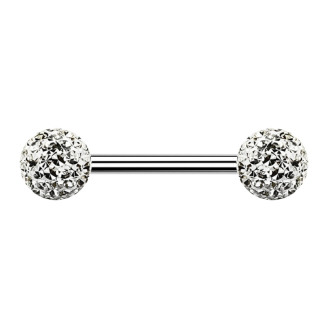 Barbell argenté avec deux boules de cristal argenté couche protectrice dépoxy