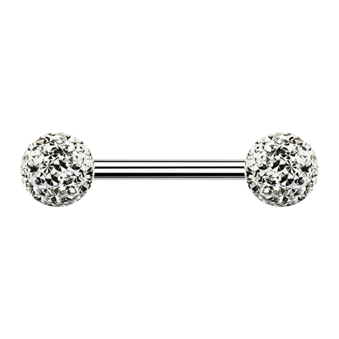 Barbell silver with two crystal balls silver epoxy protective layer