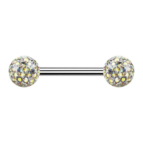 Barbell argent avec deux boules de cristal multicolores couche protectrice dépoxy