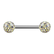 Barbell silver with two crystal balls multicolor epoxy...