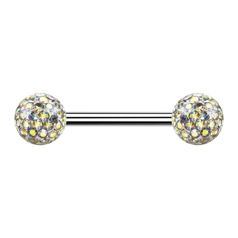 Barbell silver with two crystal balls multicolor epoxy protective layer