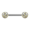 Barbell silver with two crystal balls multicolor epoxy protective layer