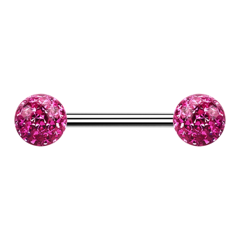 Barbell silver with two crystal balls pink Epoxy protective layer