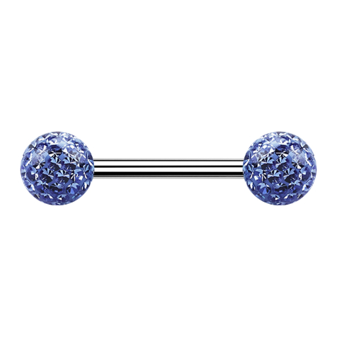 Barbell silber mit zwei Kristall Kugeln hellblau Epoxy Schutzschicht