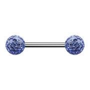 Barbell silver with two crystal balls light blue epoxy...