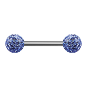 Barbell argent avec deux boules de cristal bleu clair...