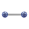 Barbell silver with two crystal balls light blue epoxy protective layer