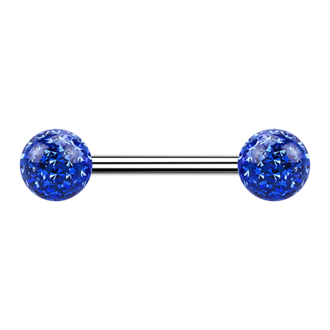 Barbell silver with two crystal balls dark blue epoxy protective layer