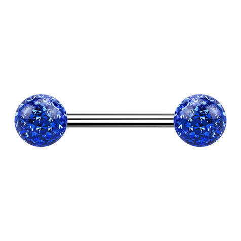 Barbell argent avec deux boules de cristal bleu foncé époxy de protection