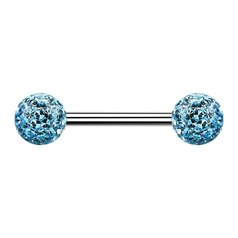 Barbell argent avec deux boules de cristal aqua couche protectrice dépoxy