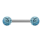 Barbell argent avec deux boules de cristal aqua couche protectrice dépoxy