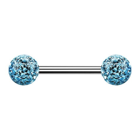 Barbell silver with two crystal balls aqua epoxy protective layer