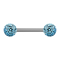Barbell silver with two crystal balls aqua epoxy protective layer