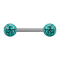 Barbell silver with two crystal balls turquoise epoxy protective coating