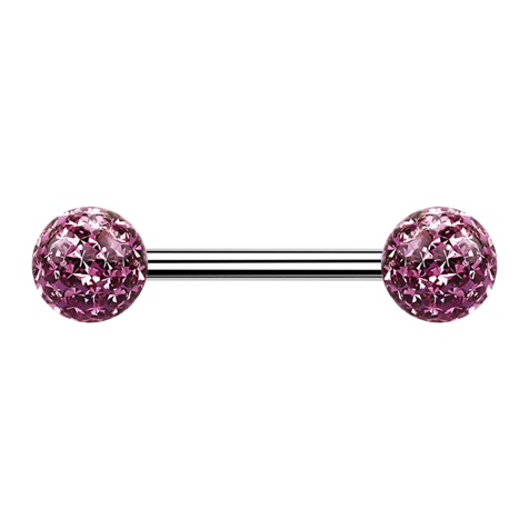 Barbell silver with two crystal balls light purple epoxy protective layer
