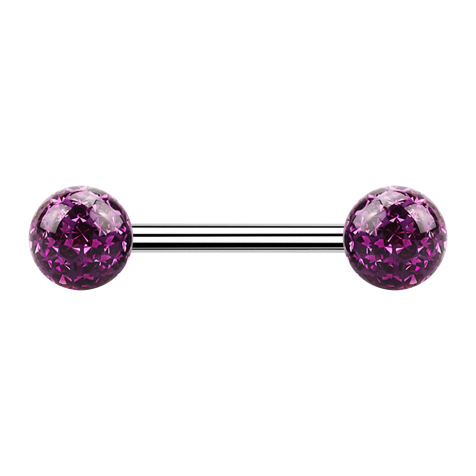 Barbell argent avec deux boules de cristal violet époxy de protection