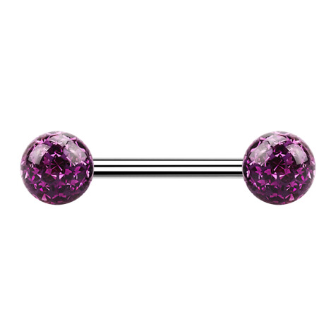 Barbell silver with two crystal balls violet epoxy protective layer