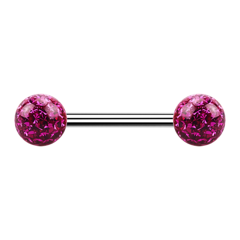 Barbell argent avec deux boules de cristal fuchsia couche protectrice dépoxy