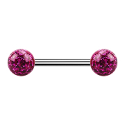 Barbell silver with two crystal balls fuchsia epoxy...