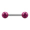Barbell silver with two crystal balls fuchsia epoxy protective layer