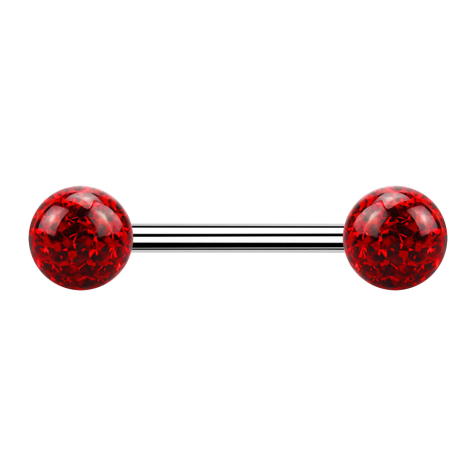Barbell silver with two crystal balls red epoxy protective layer