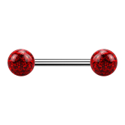Barbell silver with two crystal balls red epoxy...