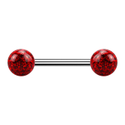 Barbell argent avec deux boules de cristal rouge couche...