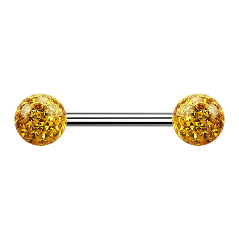 Barbell argent avec deux boules de cristal topaze époxy de protection