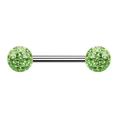 Barbell silver con due sfere di cristallo verde chiaro strato protettivo epossidico