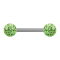 Barbell argent avec deux boules de cristal vert clair couche protectrice dépoxy
