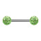 Barbell silver with two crystal balls light green epoxy protective layer