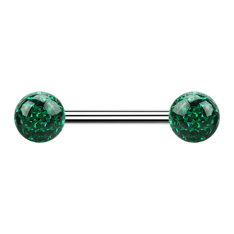 Barbell argent avec deux boules de cristal vert couche protectrice dépoxy