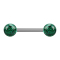 Barbell argent avec deux boules de cristal vert couche protectrice dépoxy