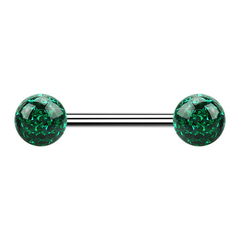 Barbell silber mit zwei Kristall Kugeln grün Epoxy Schutzschicht