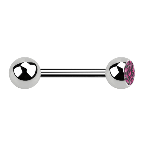 Barbell argent avec boule et boule de cristal rose