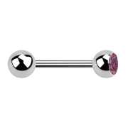 Barbell silver with ball and ball crystal pink