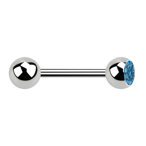 Barbell argent avec boule et cristal boule bleu clair
