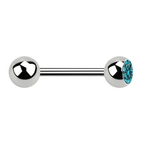 Barbell silver with ball and ball crystal aqua