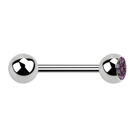 Barbell argent avec boule et cristal boule violet clair