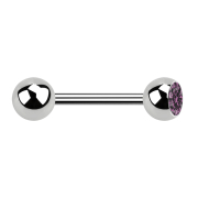 Barbell silver with ball and ball crystal light violet