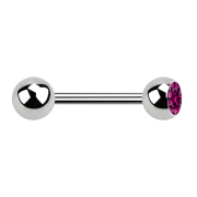 Barbell silver with ball and ball crystal fuchsia