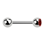 Barbell argent avec boule et boule de cristal rouge