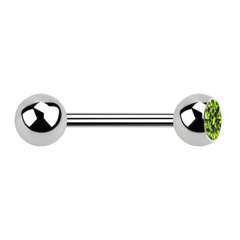 Barbell argent avec boule et cristal boule vert clair