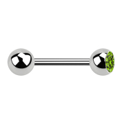 Barbell silver with ball and ball crystal light green